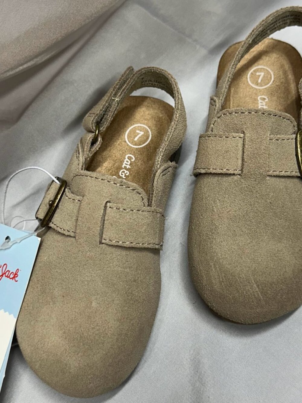 Cat & Jack Toddler Berlin Clogs Taupe Leather Slingback Sandals NWT Size 7T
